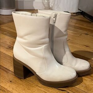 White Platform Block Heel Ankle Boots